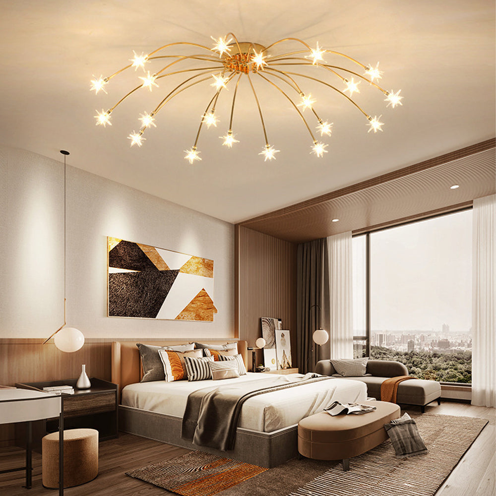 Ceiling Light Metal Glass 24 in Semi Flush Mount Indoor Living Room Dining Bedroom LED Energy Saving | Kalsten