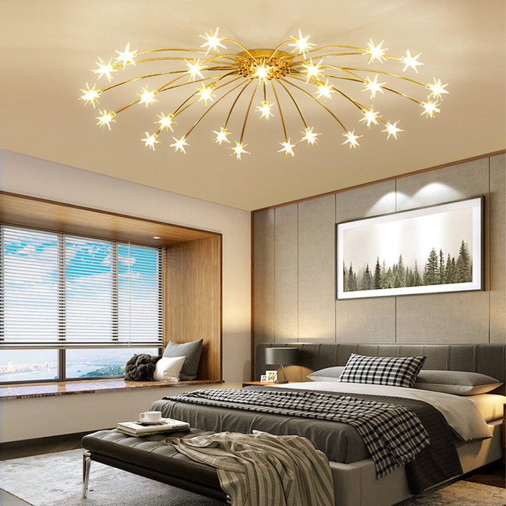 Ceiling Light Metal Glass 24 in Semi Flush Mount Indoor Living Room Dining Bedroom LED Energy Saving | Kalsten