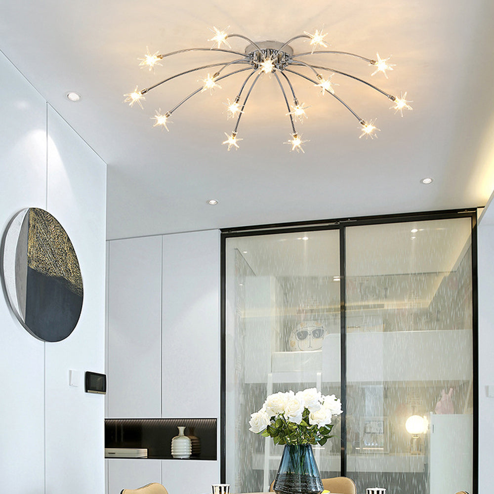Ceiling Light Metal Glass 24 in Semi Flush Mount Indoor Living Room Dining Bedroom LED Energy Saving | Kalsten