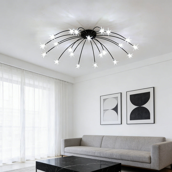 Ceiling Light Metal Glass 24 in Semi Flush Mount Indoor Living Room Dining Bedroom LED Energy Saving | Kalsten