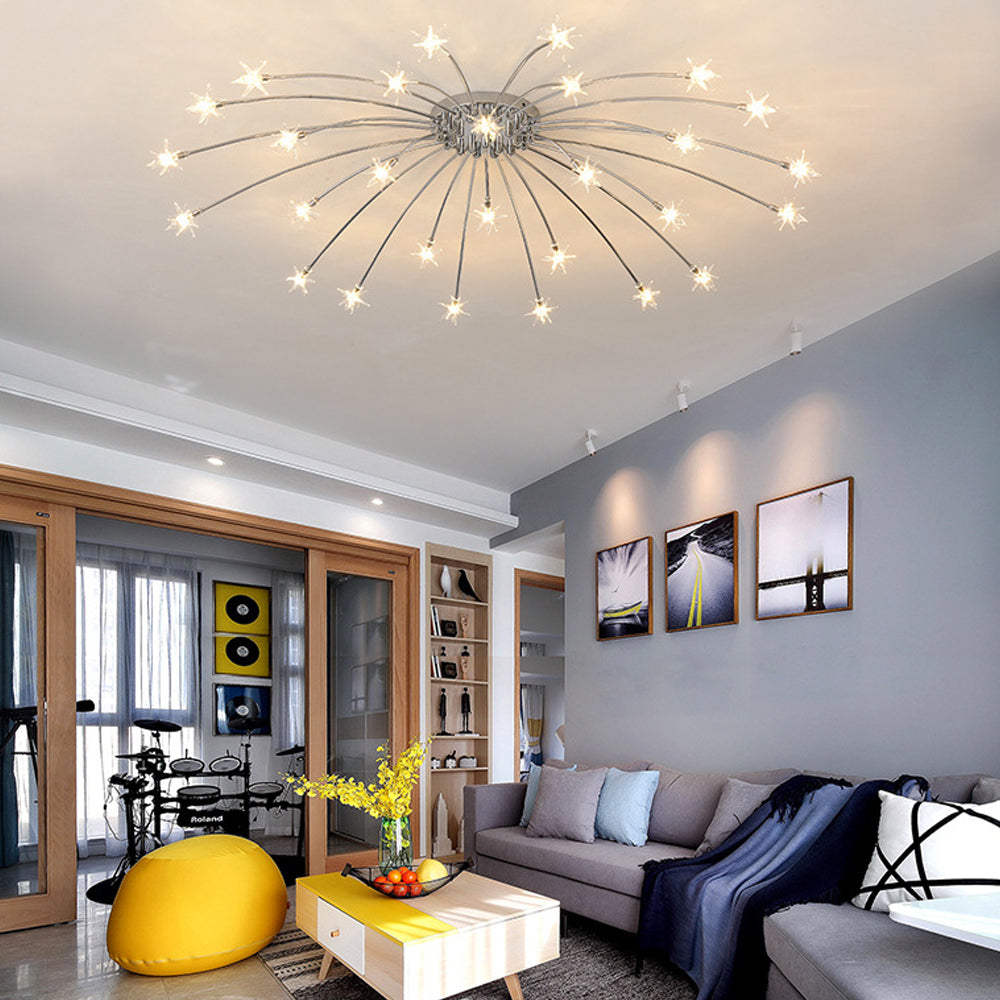 Ceiling Light Metal Glass 24 in Semi Flush Mount Indoor Living Room Dining Bedroom LED Energy Saving | Kalsten