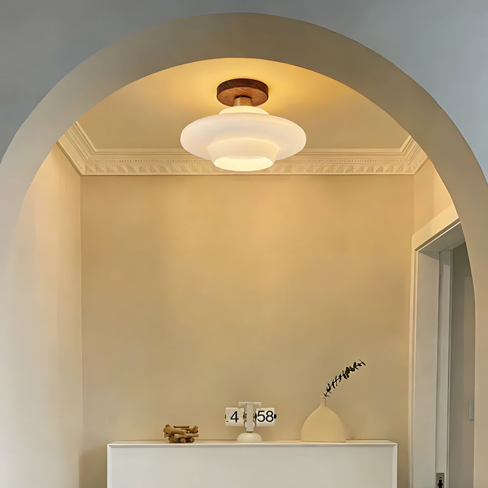 Ceiling Light Walnut Solid Wood 11.8 in Glass Shade Indoor Entryway Corridor Dining Area | Kalsten