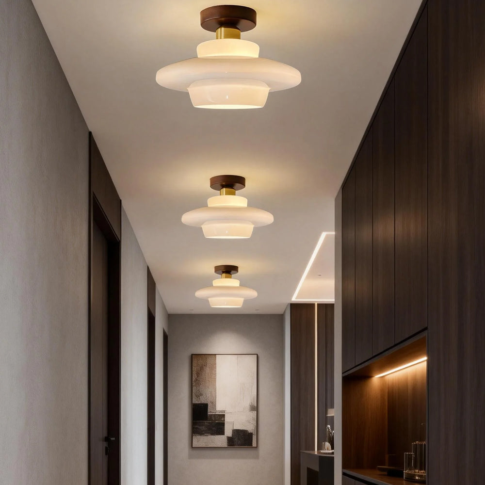 Ceiling Light Walnut Solid Wood 11.8 in Glass Shade Indoor Entryway Corridor Dining Area | Kalsten