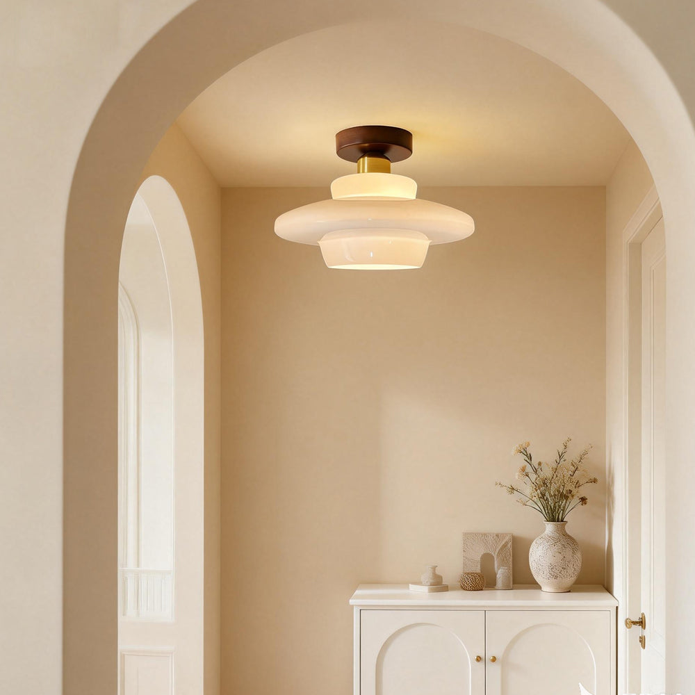 Ceiling Light Walnut Solid Wood 11.8 in Glass Shade Indoor Entryway Corridor Dining Area | Kalsten