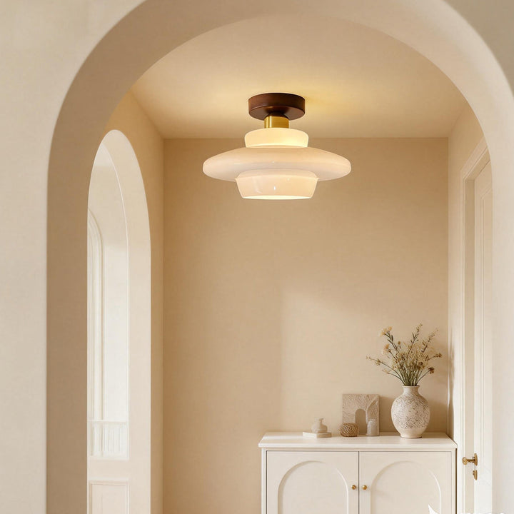 Ceiling Light Walnut Solid Wood 11.8 in Glass Shade Indoor Entryway Corridor Dining Area | Kalsten