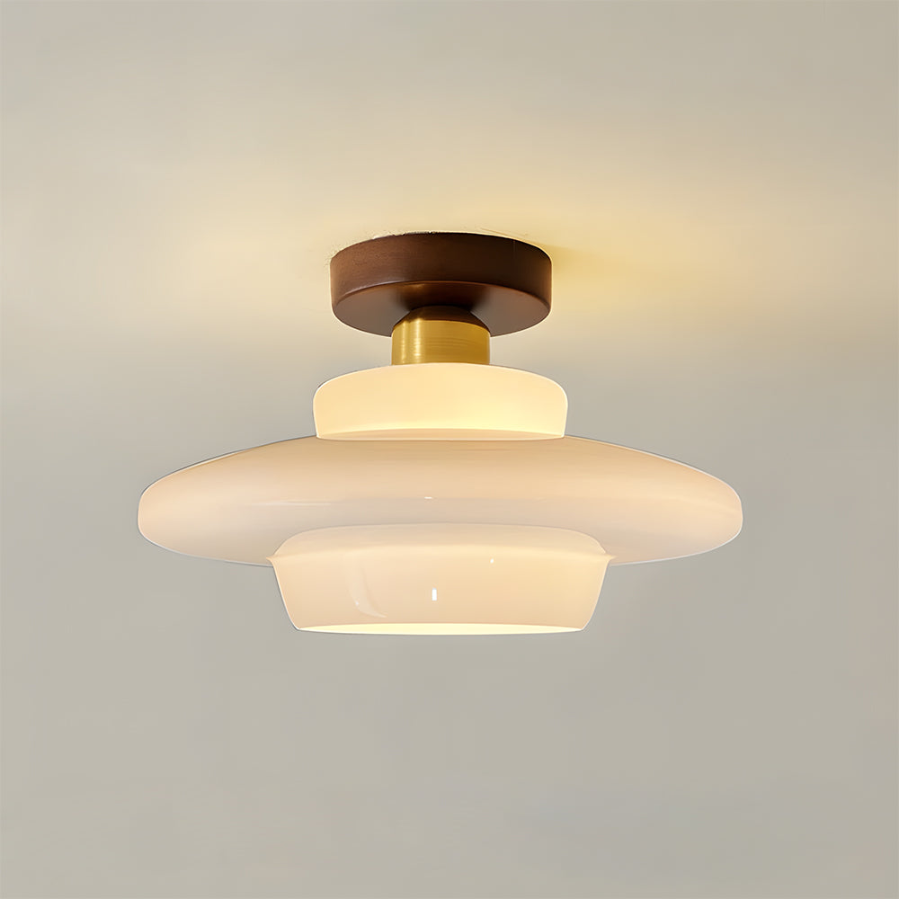 Ceiling Light Walnut Solid Wood 11.8 in Glass Shade Indoor Entryway Corridor Dining Area | Kalsten