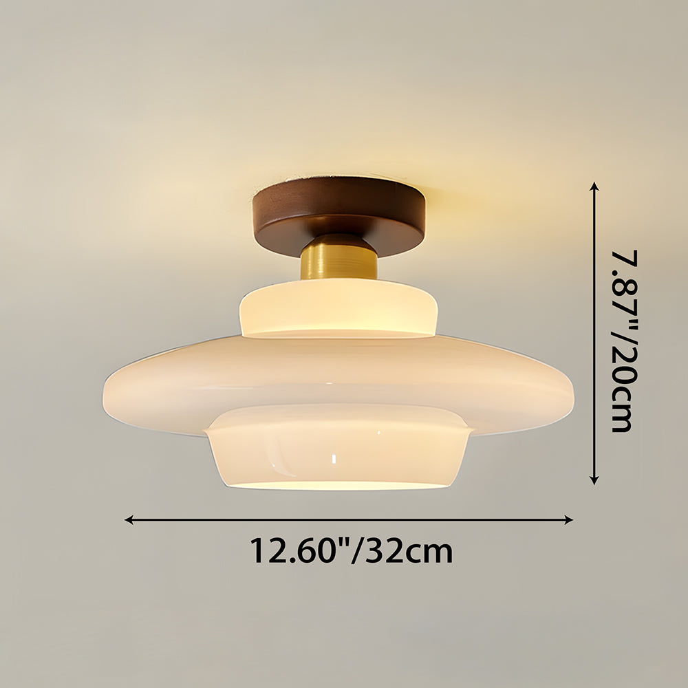 Ceiling Light Walnut Solid Wood 11.8 in Glass Shade Indoor Entryway Corridor Dining Area | Kalsten