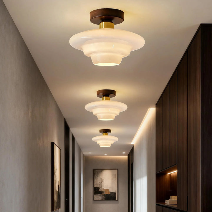 Ceiling Light Walnut Solid Wood 11.8 in Glass Shade Indoor Entryway Corridor Dining Area | Kalsten
