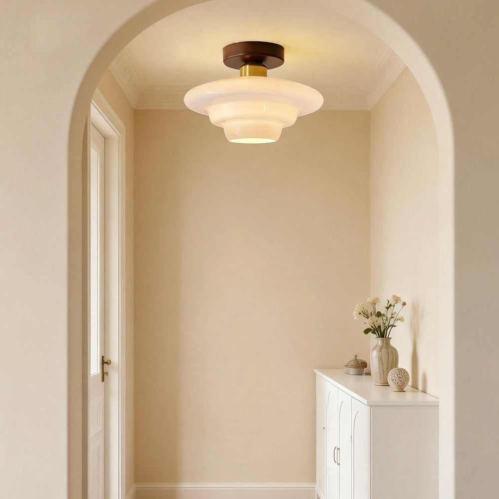 Ceiling Light Walnut Solid Wood 11.8 in Glass Shade Indoor Entryway Corridor Dining Area | Kalsten