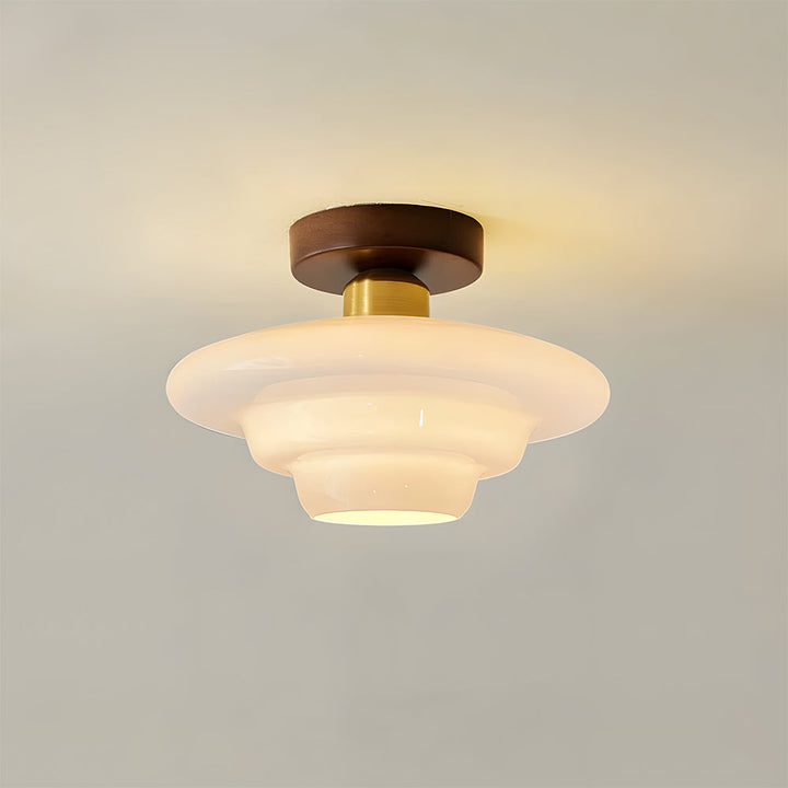 Ceiling Light Walnut Solid Wood 11.8 in Glass Shade Indoor Entryway Corridor Dining Area | Kalsten
