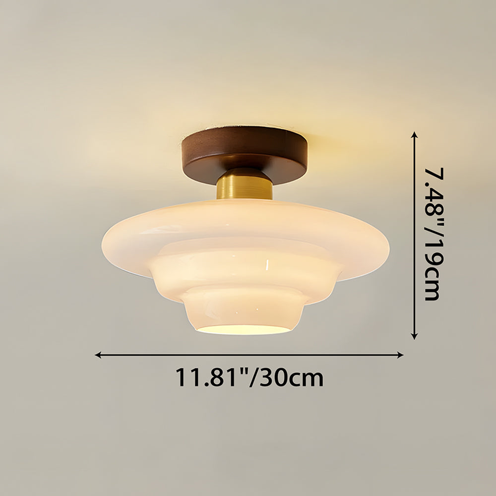 Ceiling Light Walnut Solid Wood 11.8 in Glass Shade Indoor Entryway Corridor Dining Area | Kalsten