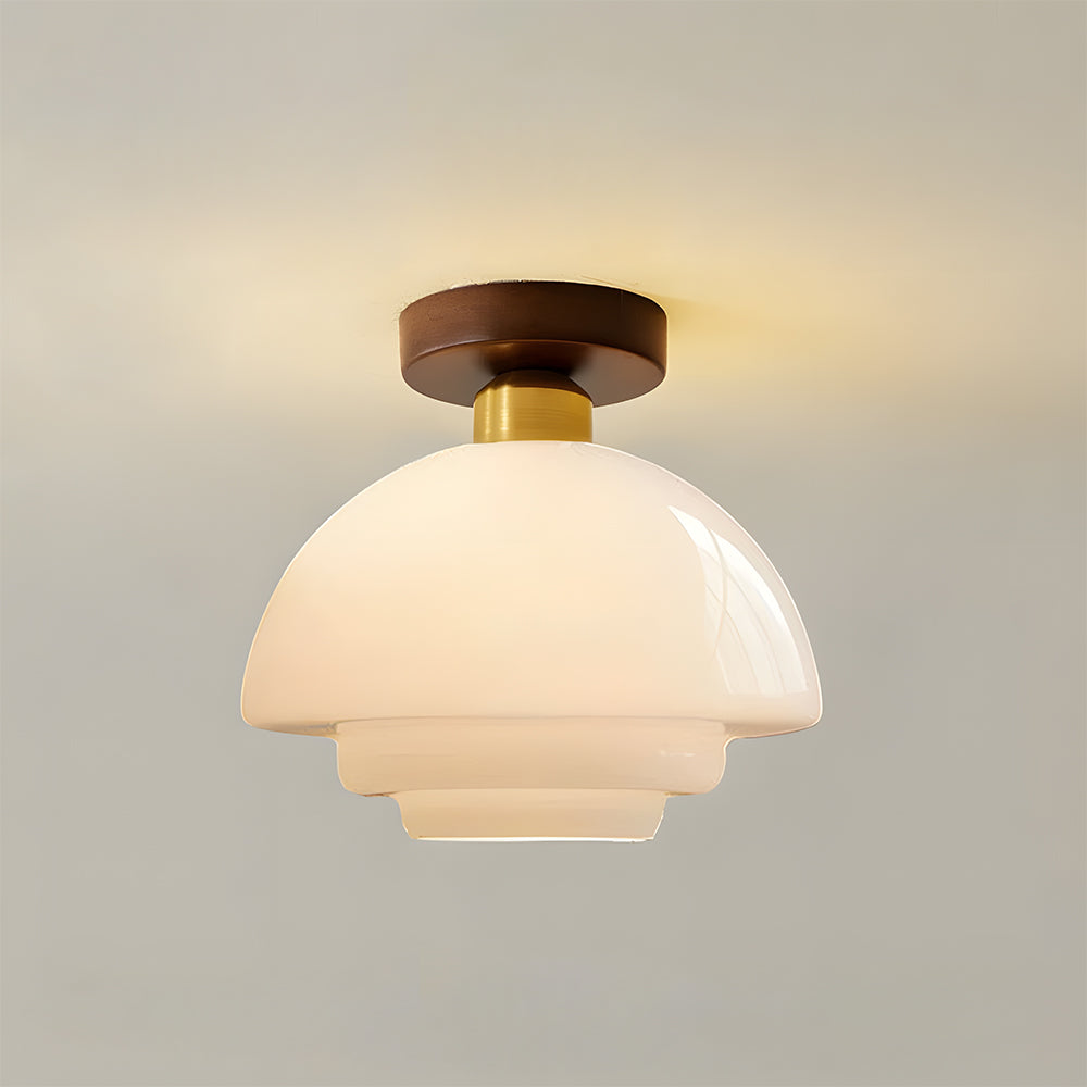 Ceiling Light Walnut Solid Wood 11.8 in Glass Shade Indoor Entryway Corridor Dining Area | Kalsten
