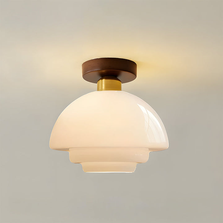 Ceiling Light Walnut Solid Wood 11.8 in Glass Shade Indoor Entryway Corridor Dining Area | Kalsten