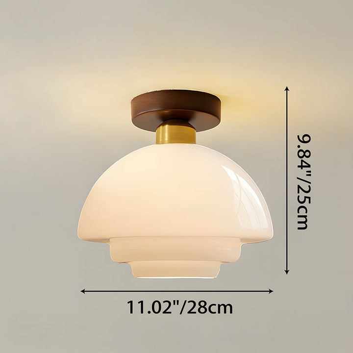 Ceiling Light Walnut Solid Wood 11.8 in Glass Shade Indoor Entryway Corridor Dining Area | Kalsten