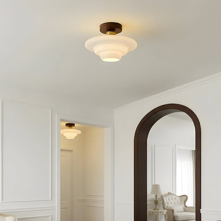 Ceiling Light Walnut Solid Wood 11.8 in Glass Shade Indoor Entryway Corridor Dining Area | Kalsten