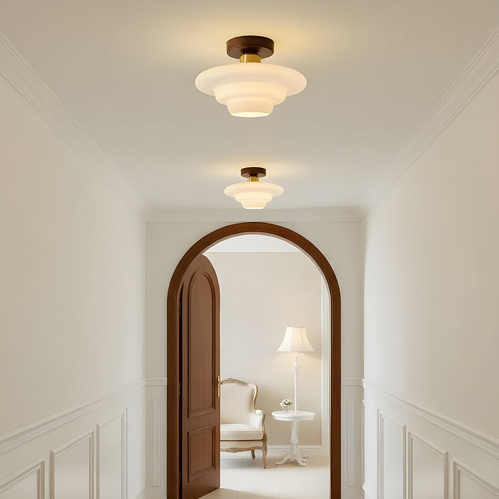 Ceiling Light Walnut Solid Wood 11.8 in Glass Shade Indoor Entryway Corridor Dining Area | Kalsten
