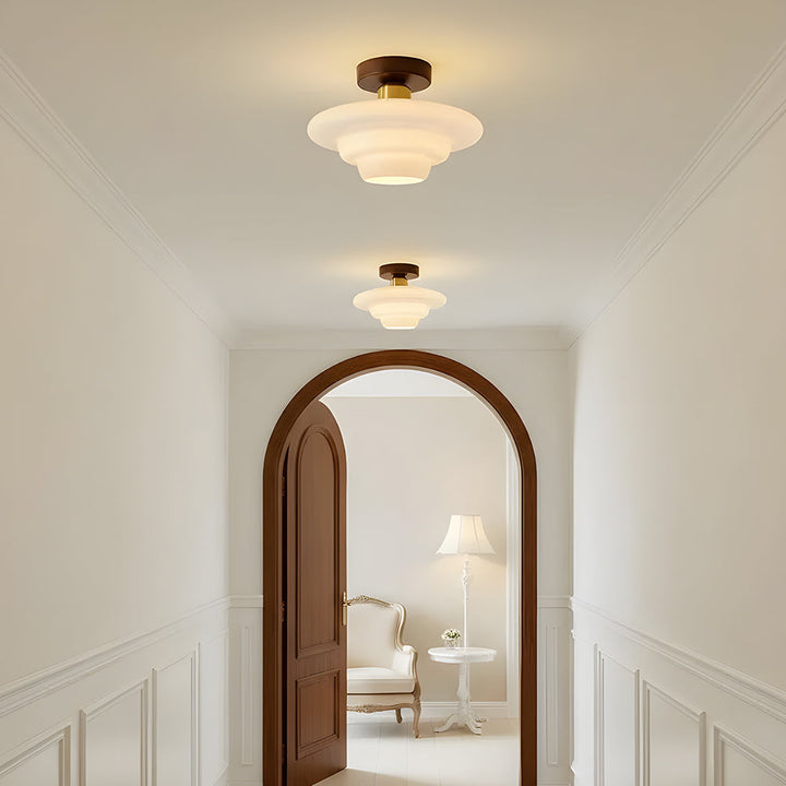 Ceiling Light Walnut Solid Wood 11.8 in Glass Shade Indoor Entryway Corridor Dining Area | Kalsten