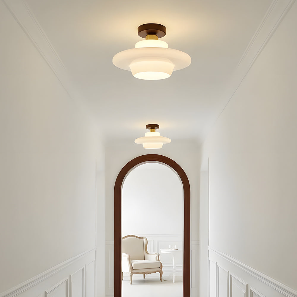 Ceiling Light Walnut Solid Wood 11.8 in Glass Shade Indoor Entryway Corridor Dining Area | Kalsten