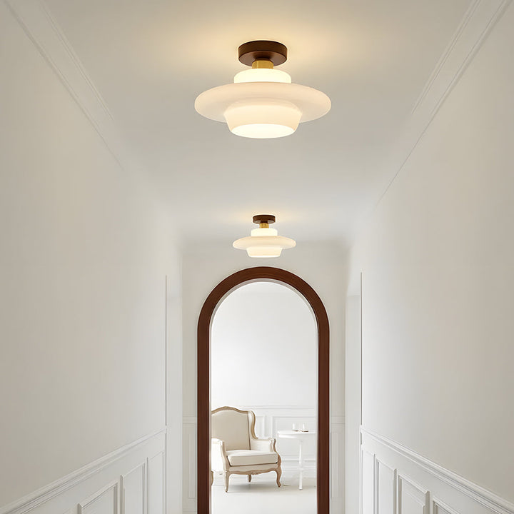 Ceiling Light Walnut Solid Wood 11.8 in Glass Shade Indoor Entryway Corridor Dining Area | Kalsten