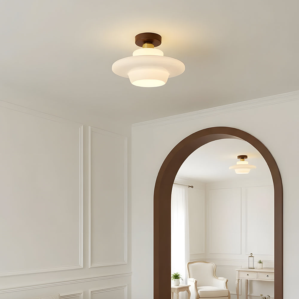 Ceiling Light Walnut Solid Wood 11.8 in Glass Shade Indoor Entryway Corridor Dining Area | Kalsten