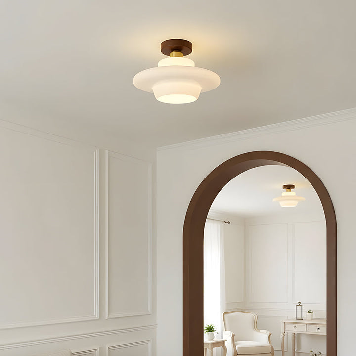 Ceiling Light Walnut Solid Wood 11.8 in Glass Shade Indoor Entryway Corridor Dining Area | Kalsten