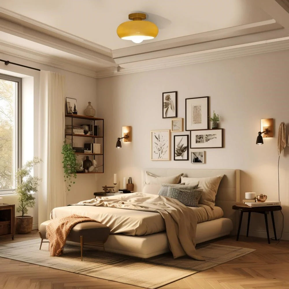 Ceiling Light Glass 11 in Semi Flush Mount Indoor Bedroom Hallway Living Room Pendant Lamp Modern Mid Century Style | Kalsten