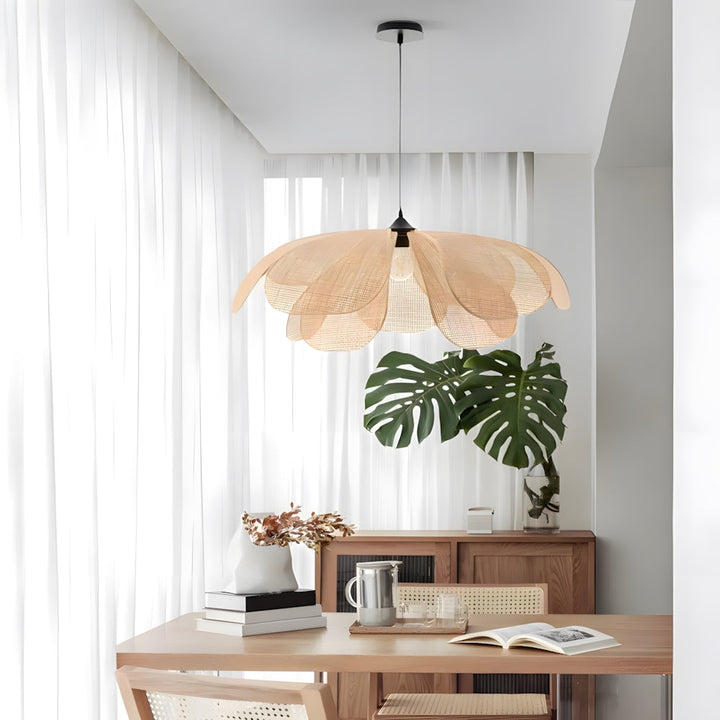 Pendant Light Rattan 19.7 in Neutral Indoor Ceiling Lamp Kitchen Dining Room Living Area Hanging Light | Kalsten