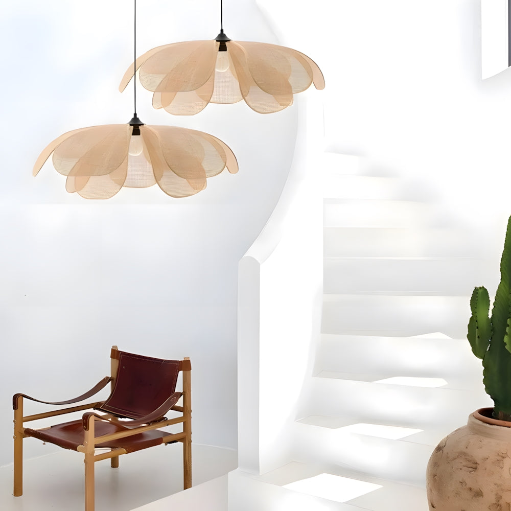 Pendant Light Rattan 19.7 in Neutral Indoor Ceiling Lamp Kitchen Dining Room Living Area Hanging Light | Kalsten