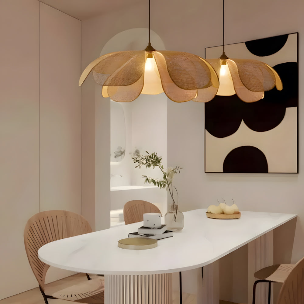 Pendant Light Rattan 19.7 in Neutral Indoor Ceiling Lamp Kitchen Dining Room Living Area Hanging Light | Kalsten