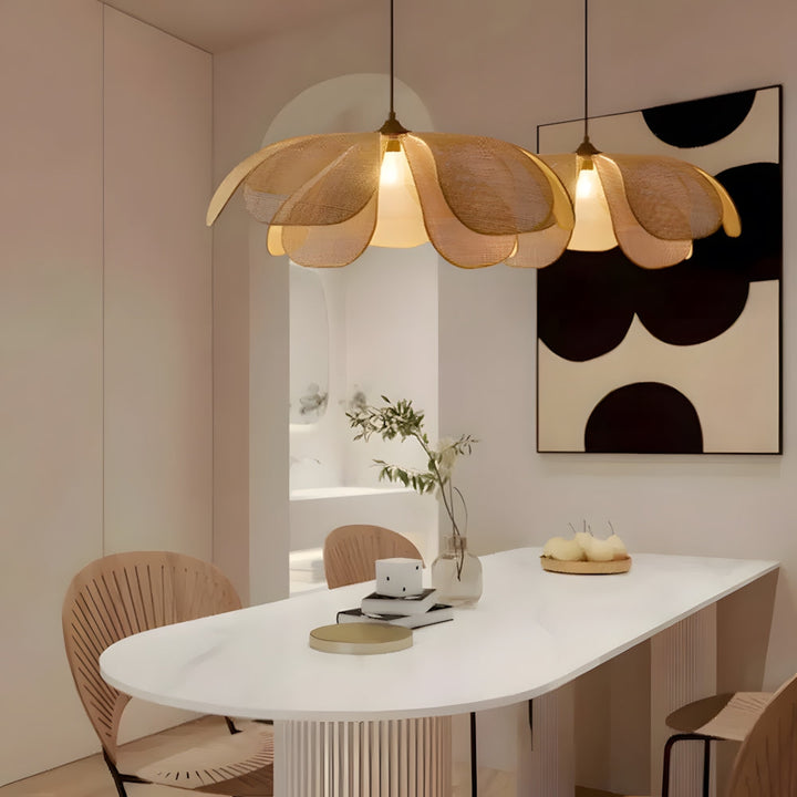 Pendant Light Rattan 19.7 in Neutral Indoor Ceiling Lamp Kitchen Dining Room Living Area Hanging Light | Kalsten