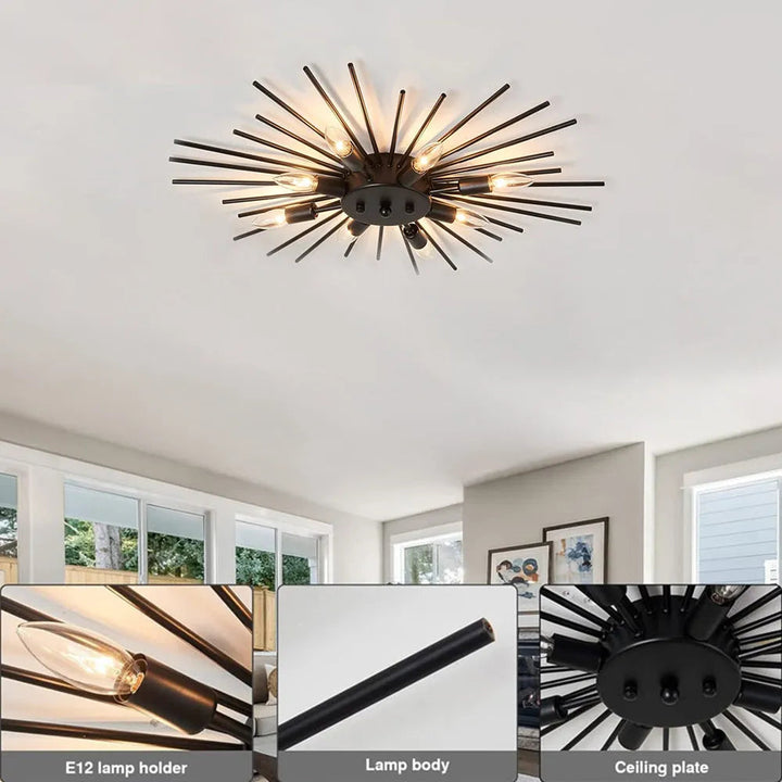 Ceiling Light Industrial Metal 27.6 in Indoor Living Room Dining Area Fixture Multi Bulb | Kalsten