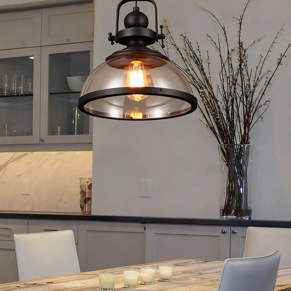Pendant Light Iron Glass 12.2 in Indoor Dining Room Kitchen Island Bedroom Hanging Lamp Vintage Style | Kalsten