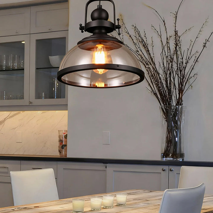 Pendant Light Iron Glass 12.2 in Indoor Dining Room Kitchen Island Bedroom Hanging Lamp Vintage Style | Kalsten