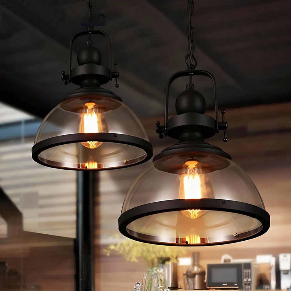 Pendant Light Iron Glass 12.2 in Indoor Dining Room Kitchen Island Bedroom Hanging Lamp Vintage Style | Kalsten