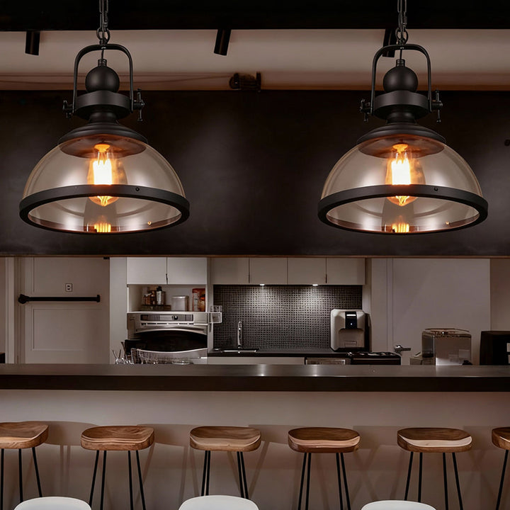 Pendant Light Iron Glass 12.2 in Indoor Dining Room Kitchen Island Bedroom Hanging Lamp Vintage Style | Kalsten