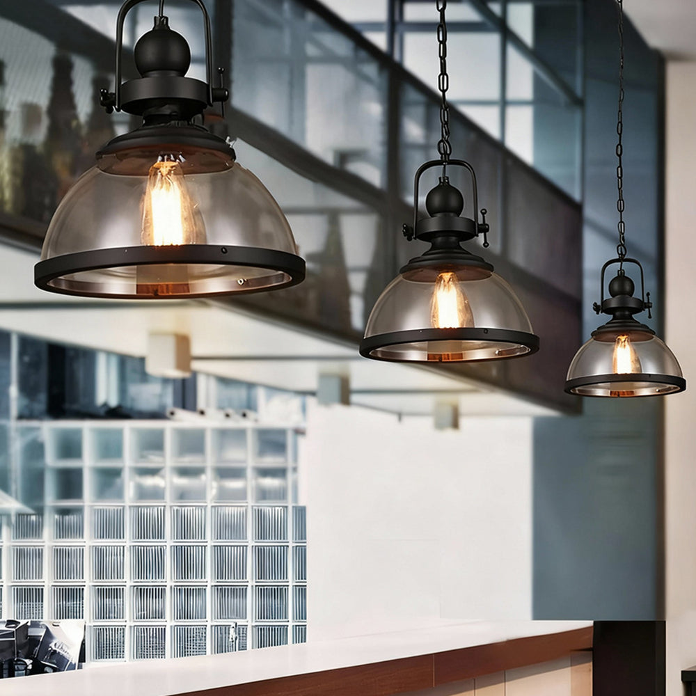 Pendant Light Iron Glass 12.2 in Indoor Dining Room Kitchen Island Bedroom Hanging Lamp Vintage Style | Kalsten