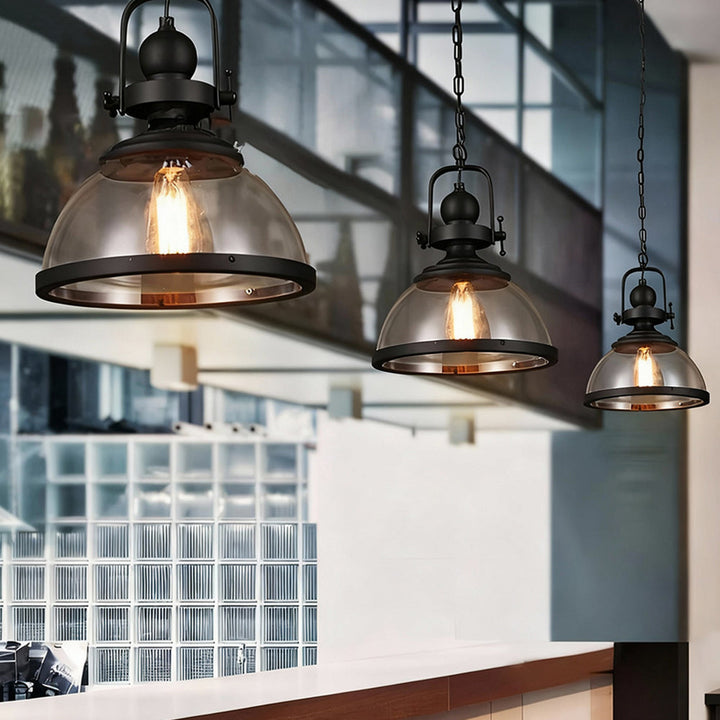 Pendant Light Iron Glass 12.2 in Indoor Dining Room Kitchen Island Bedroom Hanging Lamp Vintage Style | Kalsten