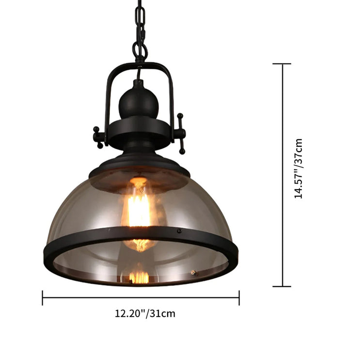 Pendant Light Iron Glass 12.2 in Indoor Dining Room Kitchen Island Bedroom Hanging Lamp Vintage Style | Kalsten