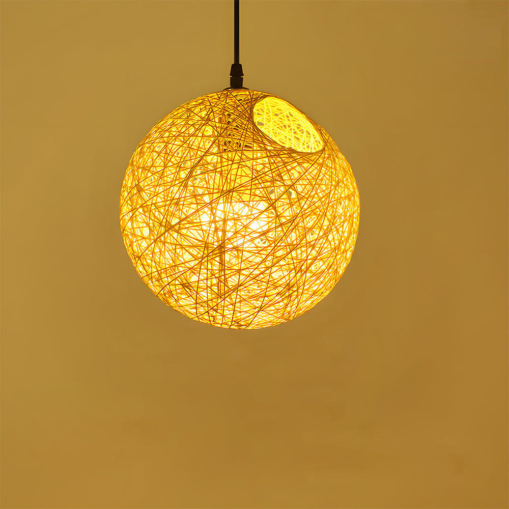 Pendant Light Rattan 15.8 in Indoor Dining Room Living Room Hanging Ceiling Lamp Soft Glow Decorative Accent | Kalsten