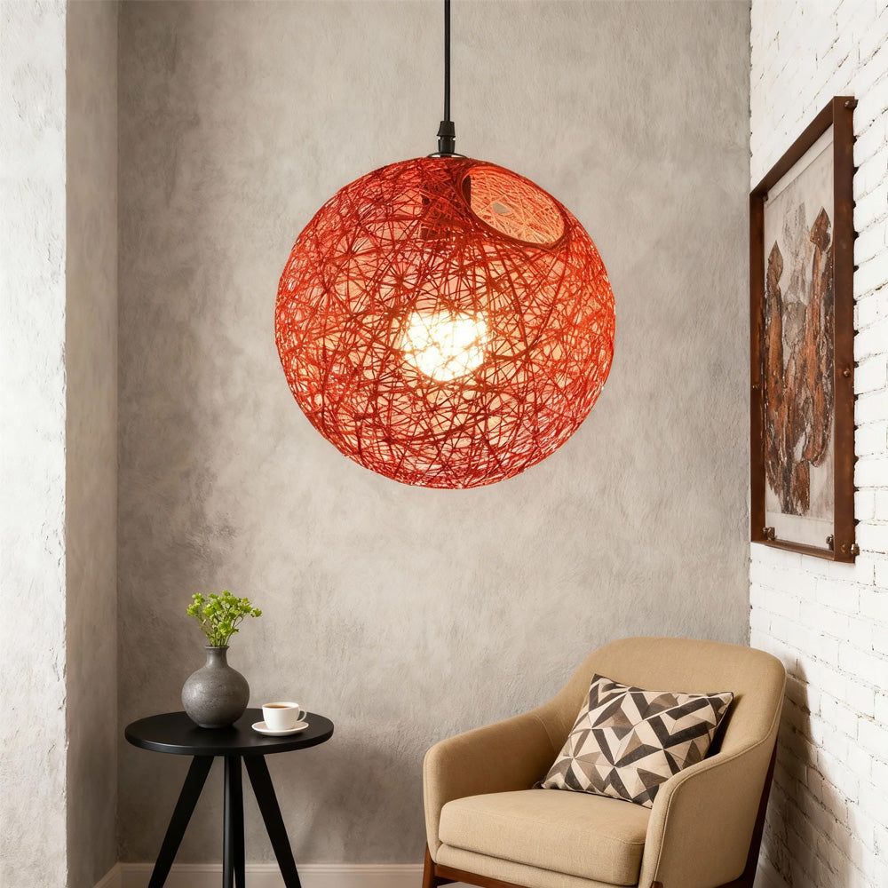 Pendant Light Rattan 15.8 in Indoor Dining Room Living Room Hanging Ceiling Lamp Soft Glow Decorative Accent | Kalsten
