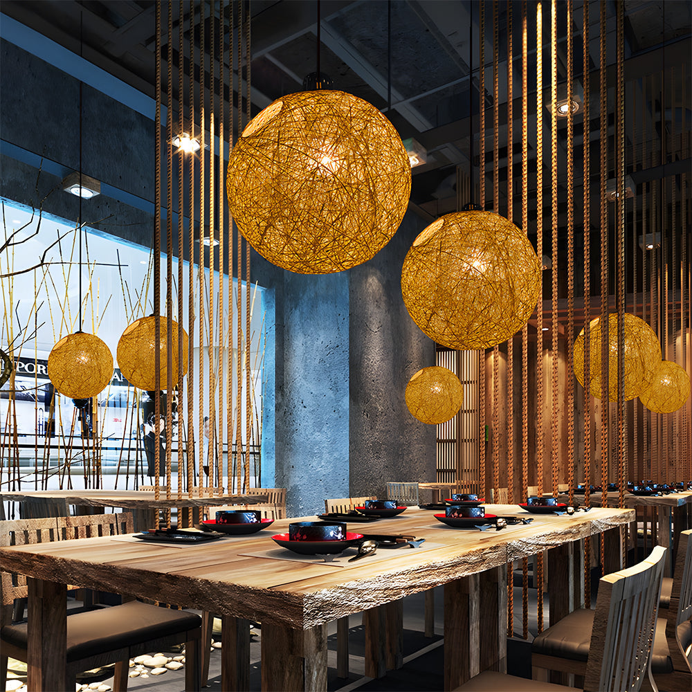 Pendant Light Rattan 15.8 in Indoor Dining Room Living Room Hanging Ceiling Lamp Soft Glow Decorative Accent | Kalsten