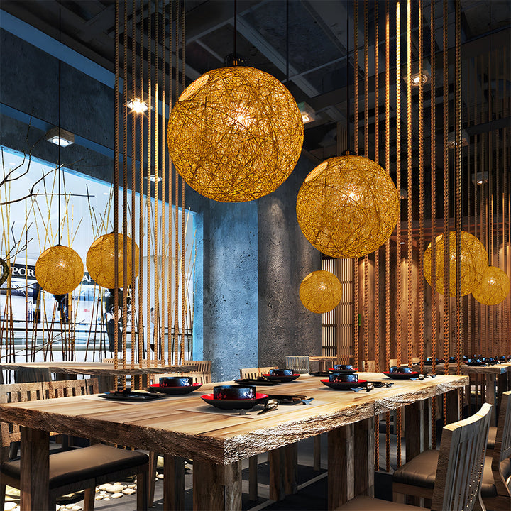 Pendant Light Rattan 15.8 in Indoor Dining Room Living Room Hanging Ceiling Lamp Soft Glow Decorative Accent | Kalsten
