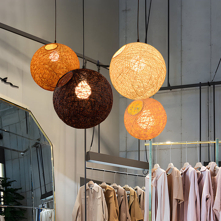 Pendant Light Rattan 15.8 in Indoor Dining Room Living Room Hanging Ceiling Lamp Soft Glow Decorative Accent | Kalsten