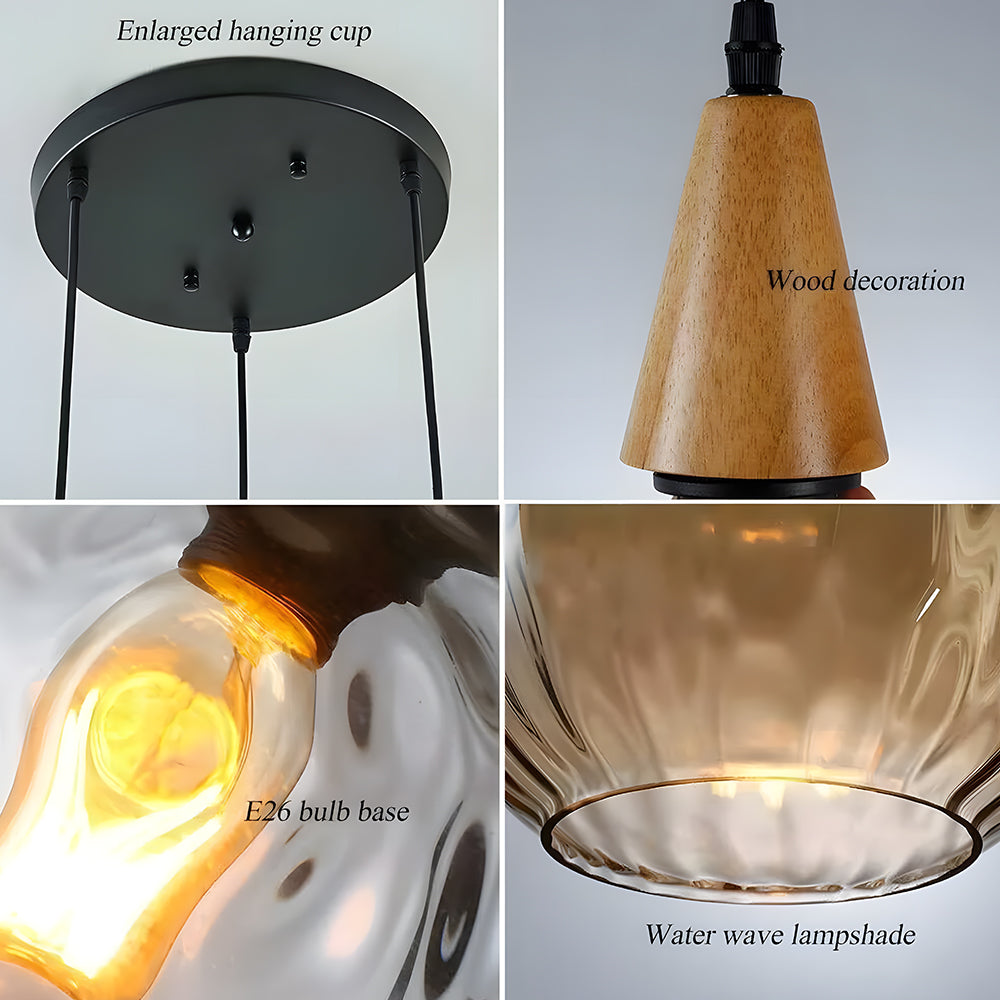 Pendant Light Glass Wood 12 in Warm Glow Indoor Dining Room Living Room Hanging Ceiling Lamp | Kalsten