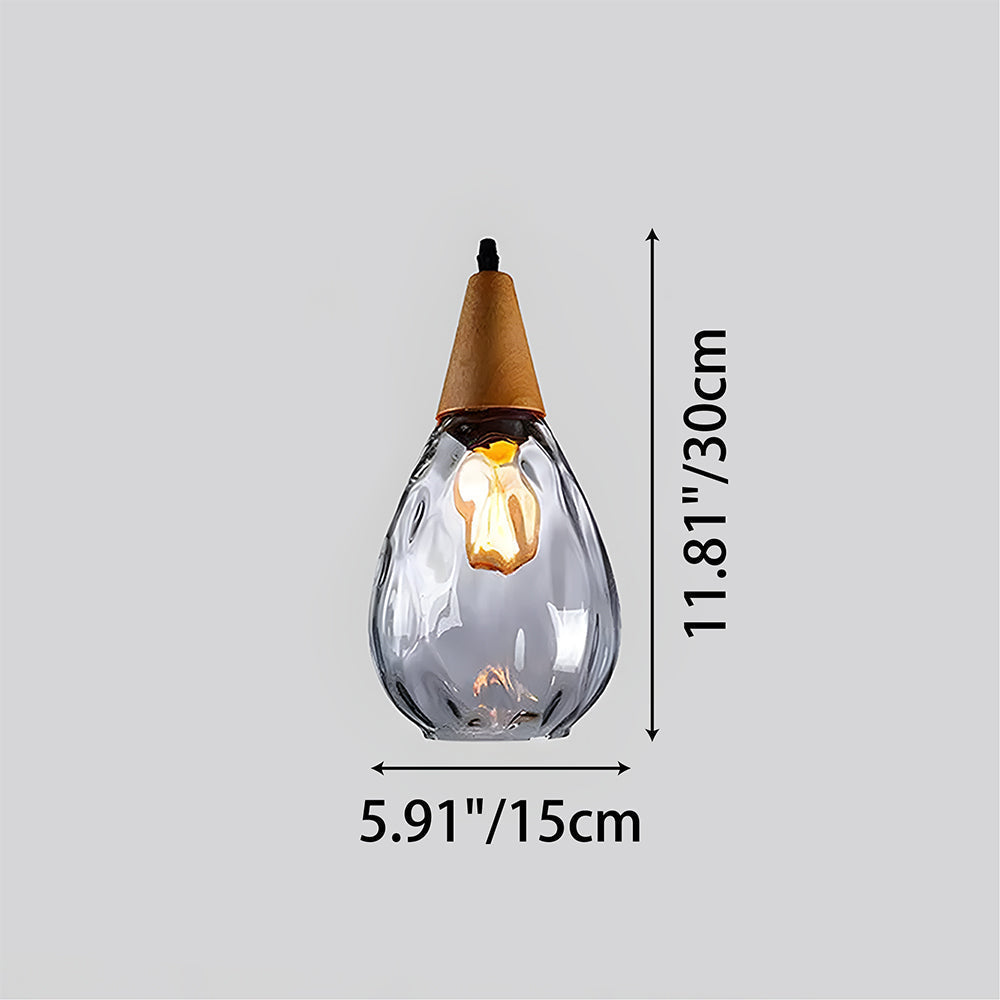 Pendant Light Glass Wood 12 in Warm Glow Indoor Dining Room Living Room Hanging Ceiling Lamp | Kalsten