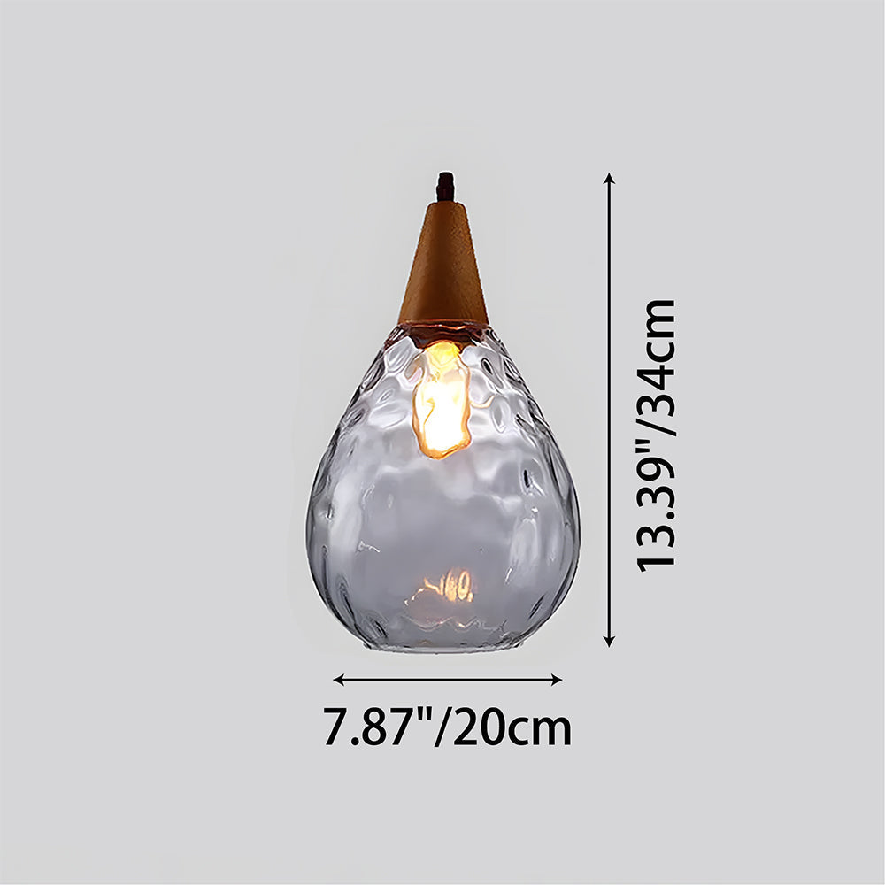 Pendant Light Glass Wood 12 in Warm Glow Indoor Dining Room Living Room Hanging Ceiling Lamp | Kalsten