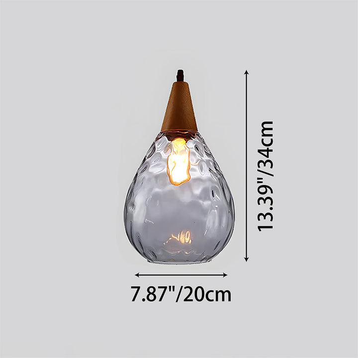 Pendant Light Glass Wood 12 in Warm Glow Indoor Dining Room Living Room Hanging Ceiling Lamp | Kalsten
