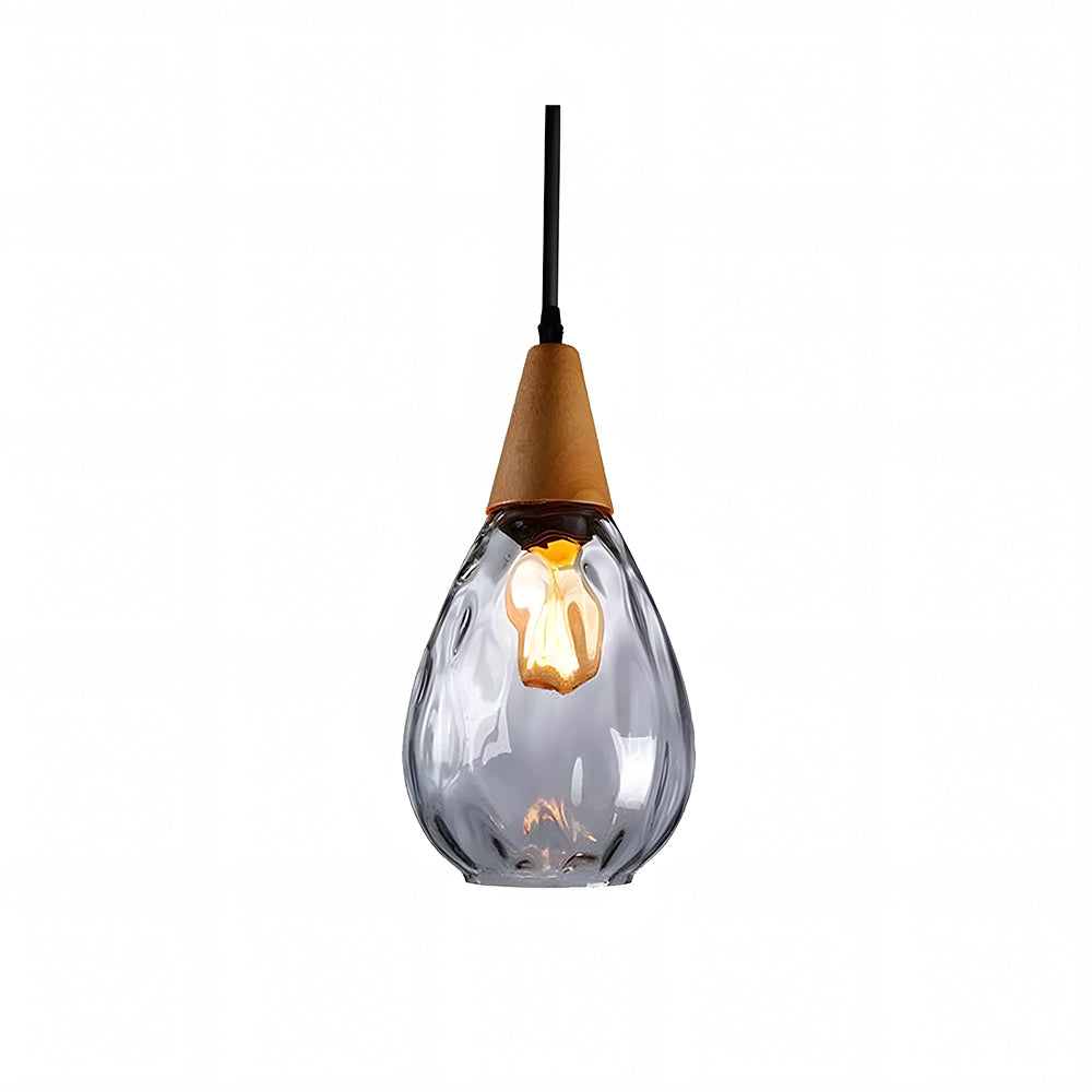 Pendant Light Glass Wood 12 in Warm Glow Indoor Dining Room Living Room Hanging Ceiling Lamp | Kalsten