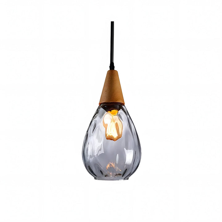 Pendant Light Glass Wood 12 in Warm Glow Indoor Dining Room Living Room Hanging Ceiling Lamp | Kalsten