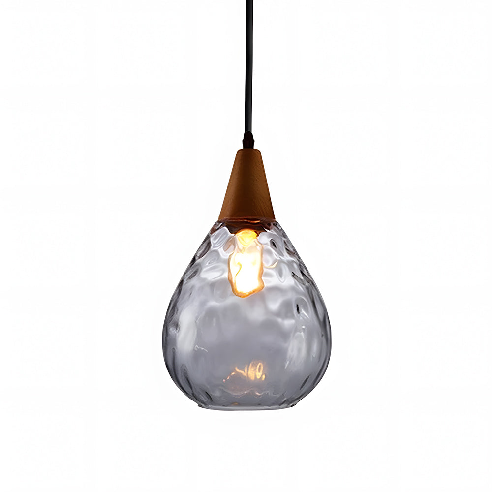 Pendant Light Glass Wood 12 in Warm Glow Indoor Dining Room Living Room Hanging Ceiling Lamp | Kalsten